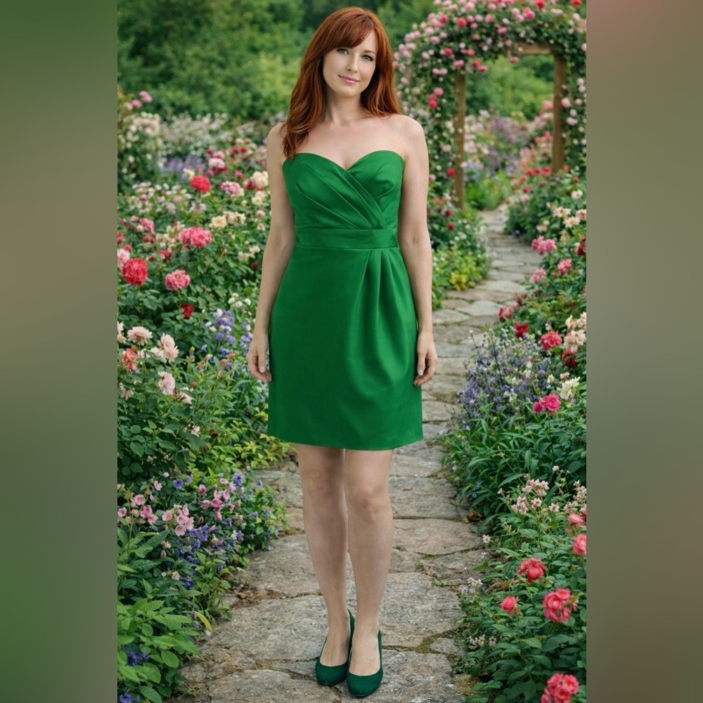 Alfred Angelo Green Strapless Dress Criss Cross Sweetheart Bodice Size 10